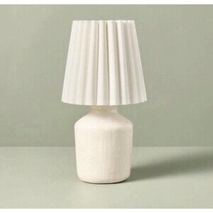 Rustic Ceramic Mini Kitchen Lamp with Pleated Plaid Shade Cream - Hearth & Hand
